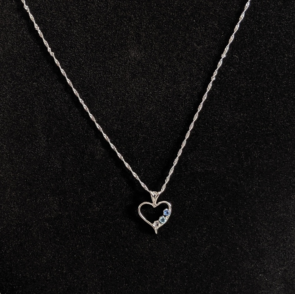 Three Stone Silver Heart Necklace - Picture 2 of 7